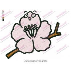 Pink Flower with Branch Embroidery Design